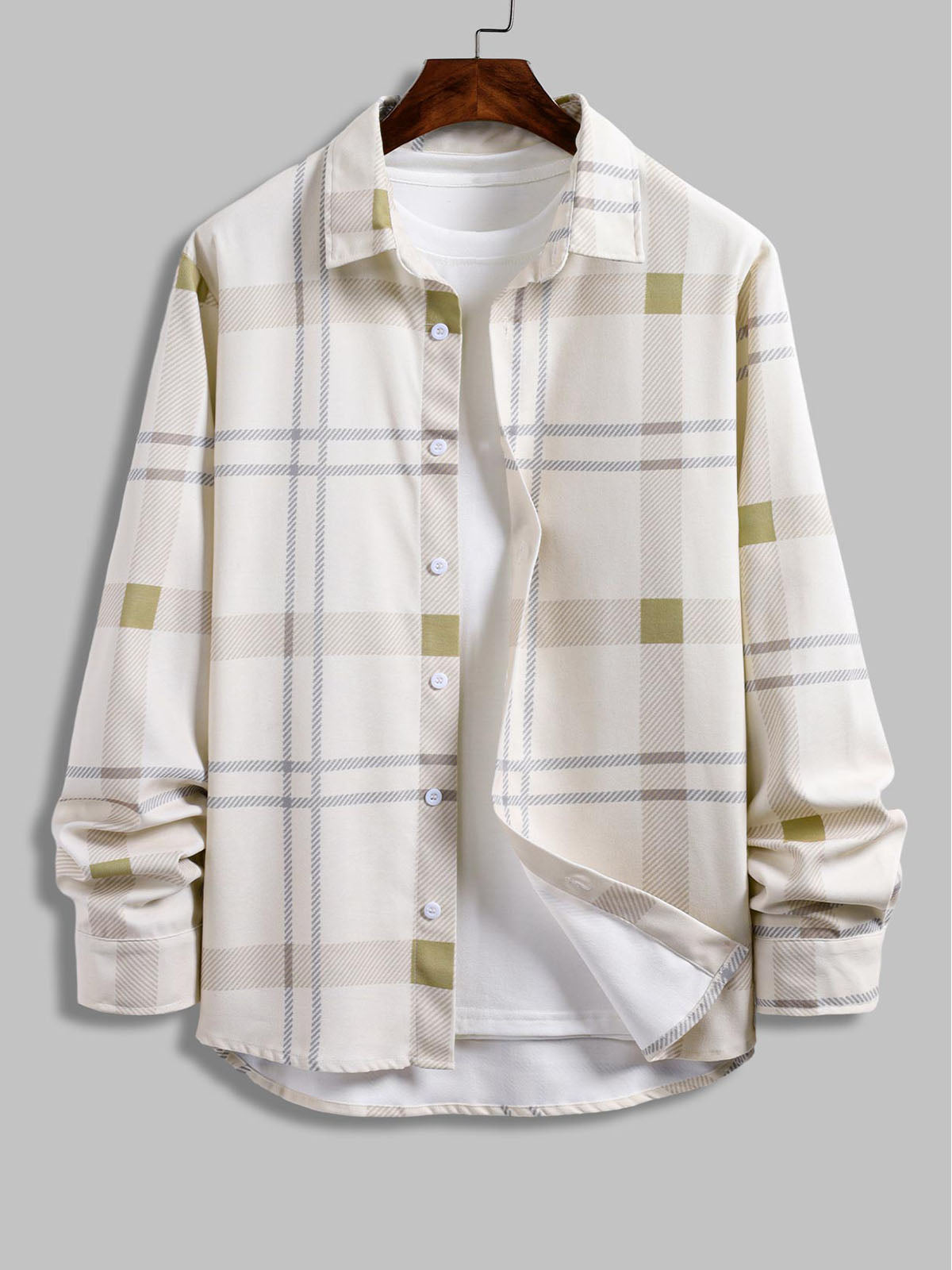 Men's Textured Plaid Casual Button-Down Long Sleeve Shirt