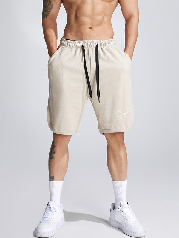 Men's waffle texture letter embroidered casual sports shorts