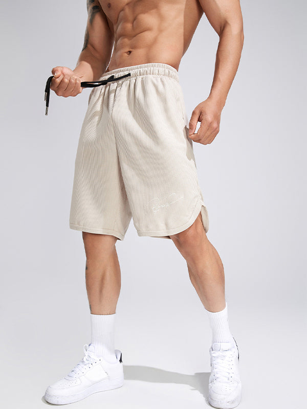 Men's waffle texture letter embroidered casual sports shorts