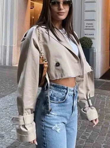 Cropped Trench Jacket With Belt